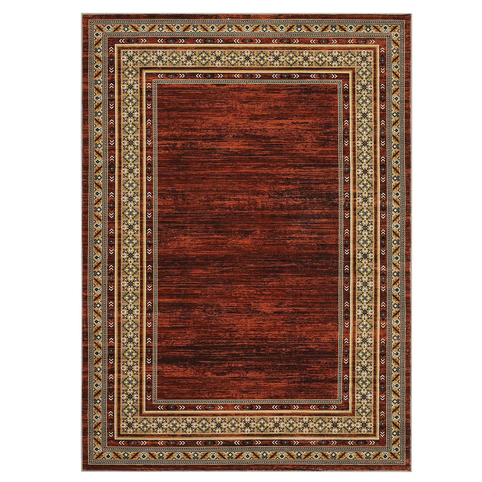 2 x 6 ft Red Polyester Decorative Rectangular Area Rug, Modern Geometric Bordered Print, Durable Low Pile Rip-Resist Machine Washable Rug for Living Room, Bedroom, Decorative Area Rug, Durable Area Rugs