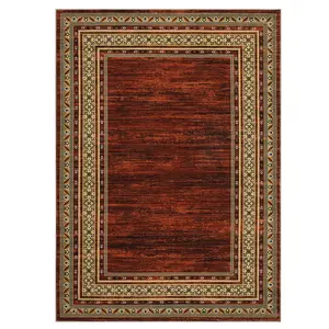 10x13 ft Rectangular Polyester Runner Rug, Red Geometric Border Print Geometric Pattern Rug, Low Pile Weave, Machine Washable for High Traffic Hallway, Entryway