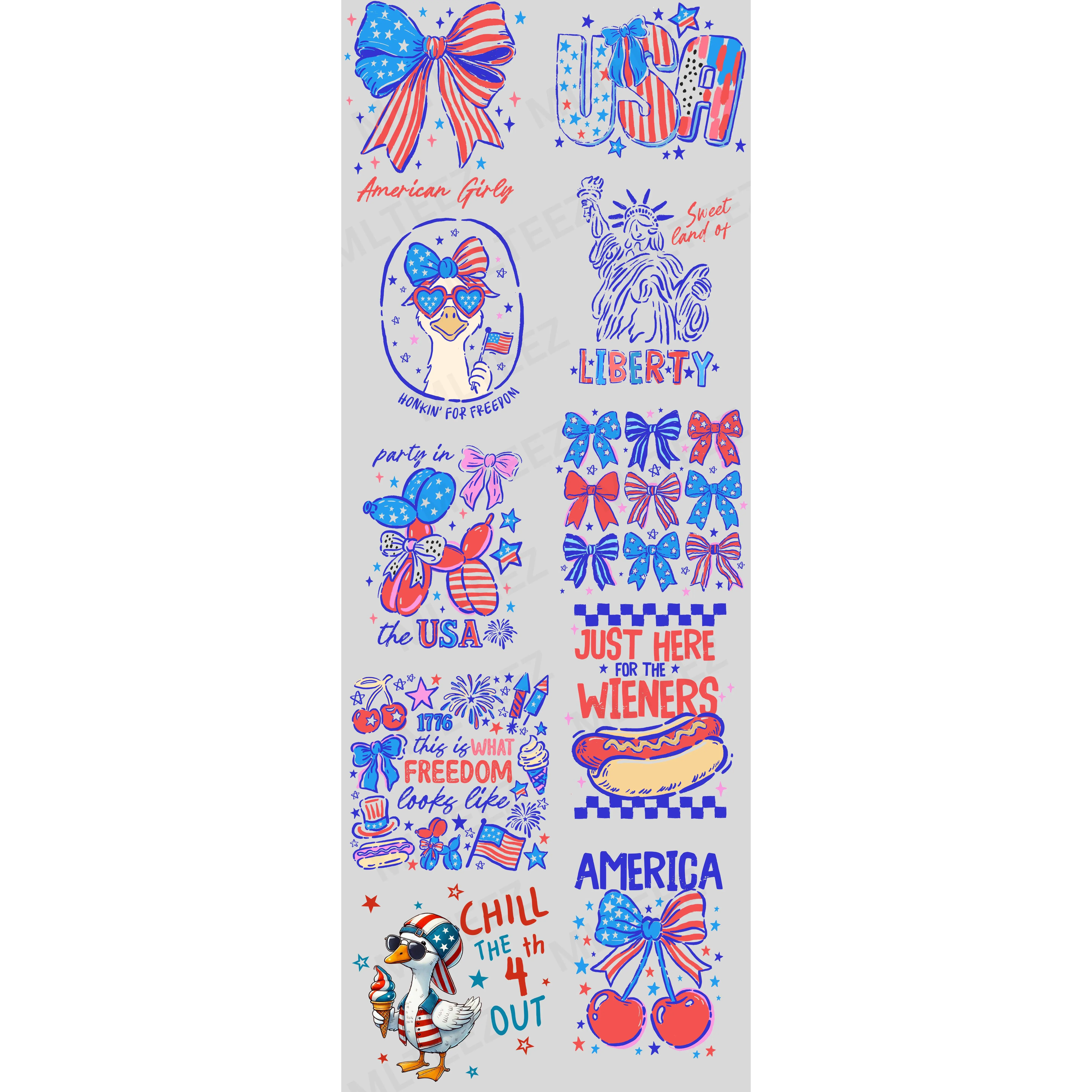 AMERICAN GIRLY PREMADE GANGSHEET  - 22X60  DTF TRANSFERS - DIRECT TO FILM