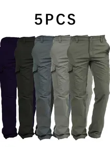 5PCS Sporty Men's Flap Pocket Waterproof Cargo Pants, Regular Fit Sport Quick Drying Jogger Trousers,  Pants for Men, Men's Joggers for All Seasons