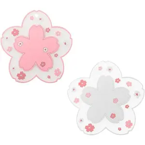 Coffee Cup Mat Kawaii Coaster 2PCS Cute Cherry Blossom PVC Home Tea Mug Pink Flower Pattern Anti-Skid Pot Bowl Pad Placemat for Desk Drink Table Decor Kawaii Accessories (Small)