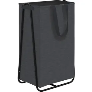 Laundry Hamper with Metal Rack, Large Laundry Basket with Triangle Frame, Collapsible Dirty Clothes Hamper with Handles for Dorm, College, Small Space, Closet, Bedroom, Black