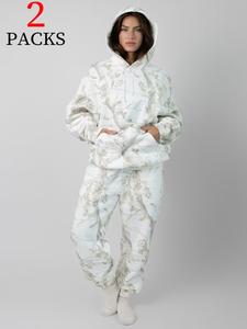 men's & women's oversized hoodie set, retro camo print thick fabric, loose fit winter, casual fashion clothing