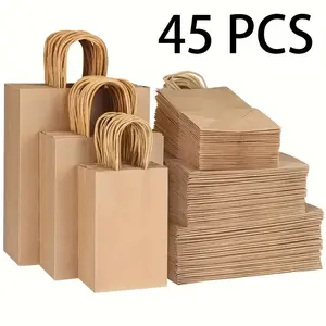 Durable Kraft Paper Bags with Handles, Multi-Color Options, Elegant Packaging, Perfect for Parties & Gifts, Grocery & Supermarket Use