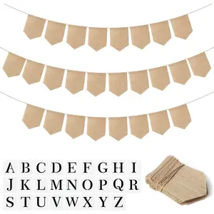 26 count DIY Burlap Banner with 26 Letter Stencil Kit, DIY Alphabet Banners Name Sign Burlap Flags Garland Handwriting Bunting for Party Decoration Wedding Birthday Wall  Decor Supplies
