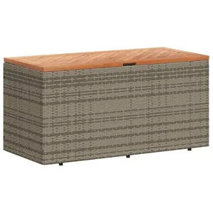 vidaXL Patio Storage Box, Bench Seat with Gas Spring Lid, Outdoor Storage Container for Toy Cushion Blanket, Gray Poly Rattan Acacia Wood 365956