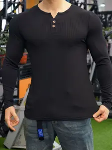 Men's Solid Long-Sleeve Henley Shirt, Athletic Shirts, Regular Fit Base Layer, Casual Sports Pullover for All-Season Daily Wear, Outdoor Fitness Top, Classic Versatile Inner or Standalone, Today's Clearance Sale, Wardrobe Essential