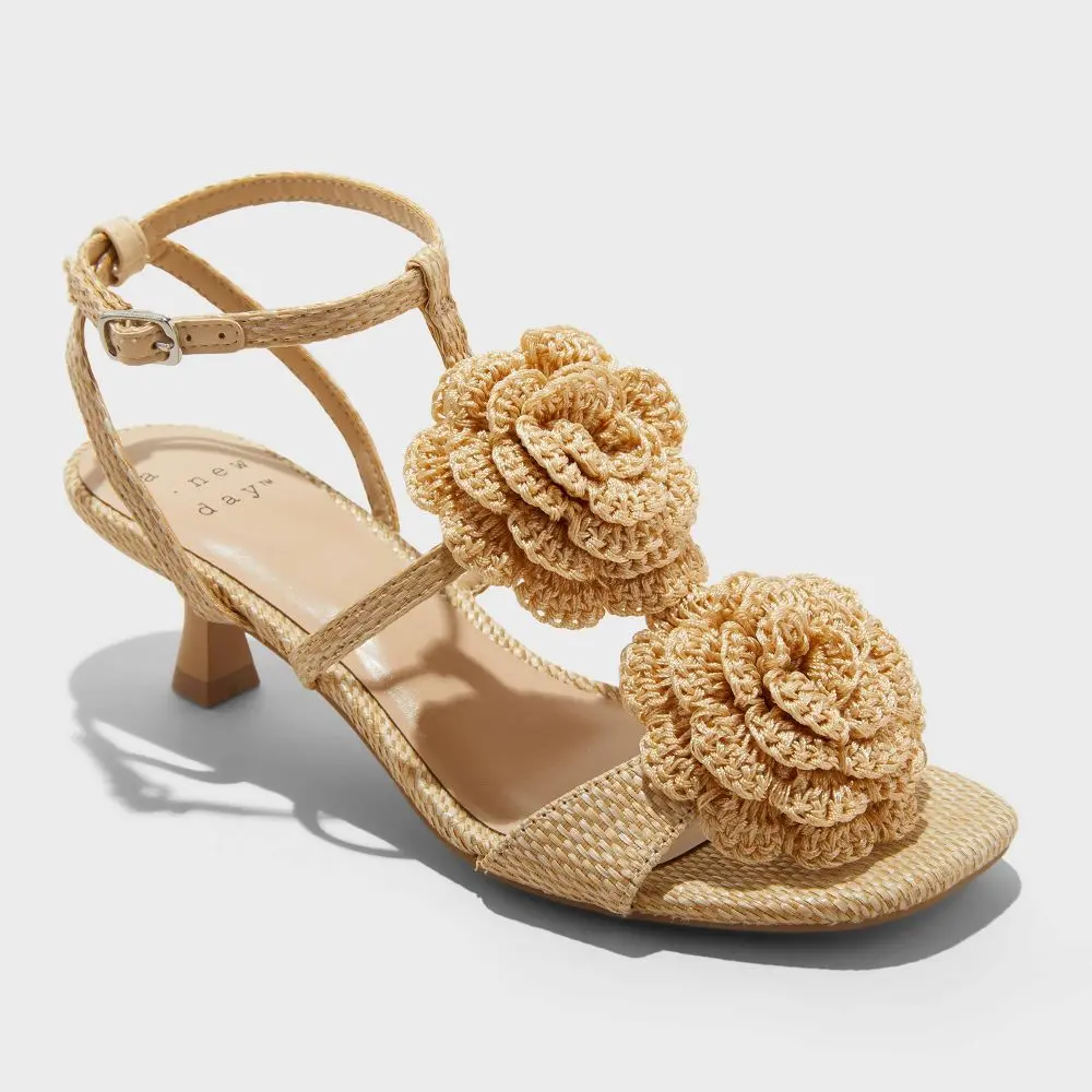 Women's Esme Floral Crochet Kitten Heels - A New Day Women's Esme Floral Crochet Kitten Heels - A New Day
