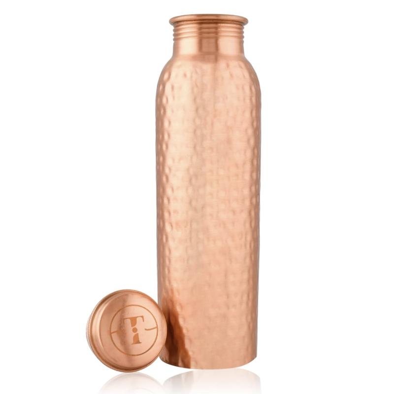 Pure Copper Water Bottle - 32 oz - Indian Handmade Copper Bottle for Drinking Water at Travel, Hiking, Gym, Office, Outdoor - Normal Finish