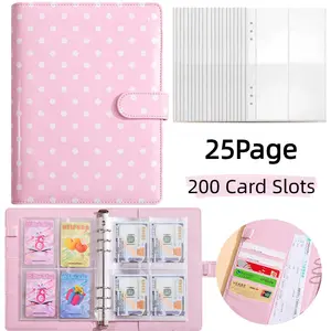 A5 Polka Dot Kpop Photocard Binder with 25 Pack 4-Pocket Card Pages, 6 Ring A5 Binder Card Collector Album with 200 Card Slots,PU Leather Binder Cover with Magnetic Buckle Closure for Organizing Trading Card