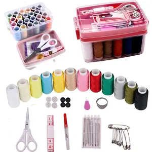 Portable Rectangle Sewing Tool Box, Basic Travel Sewing Repair Kit for Adults with Sewing Thread,  for Home, Travel, Camping & Emergency Repairs