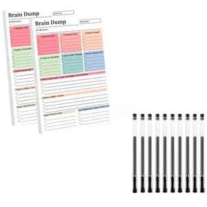 2-Piece Set 8 Dual-Ended Curve Pens, A5 Tear-Off Planner Notebook, Ideal for Bullet Journaling, Planning, Office Use, Self-Use or Gift