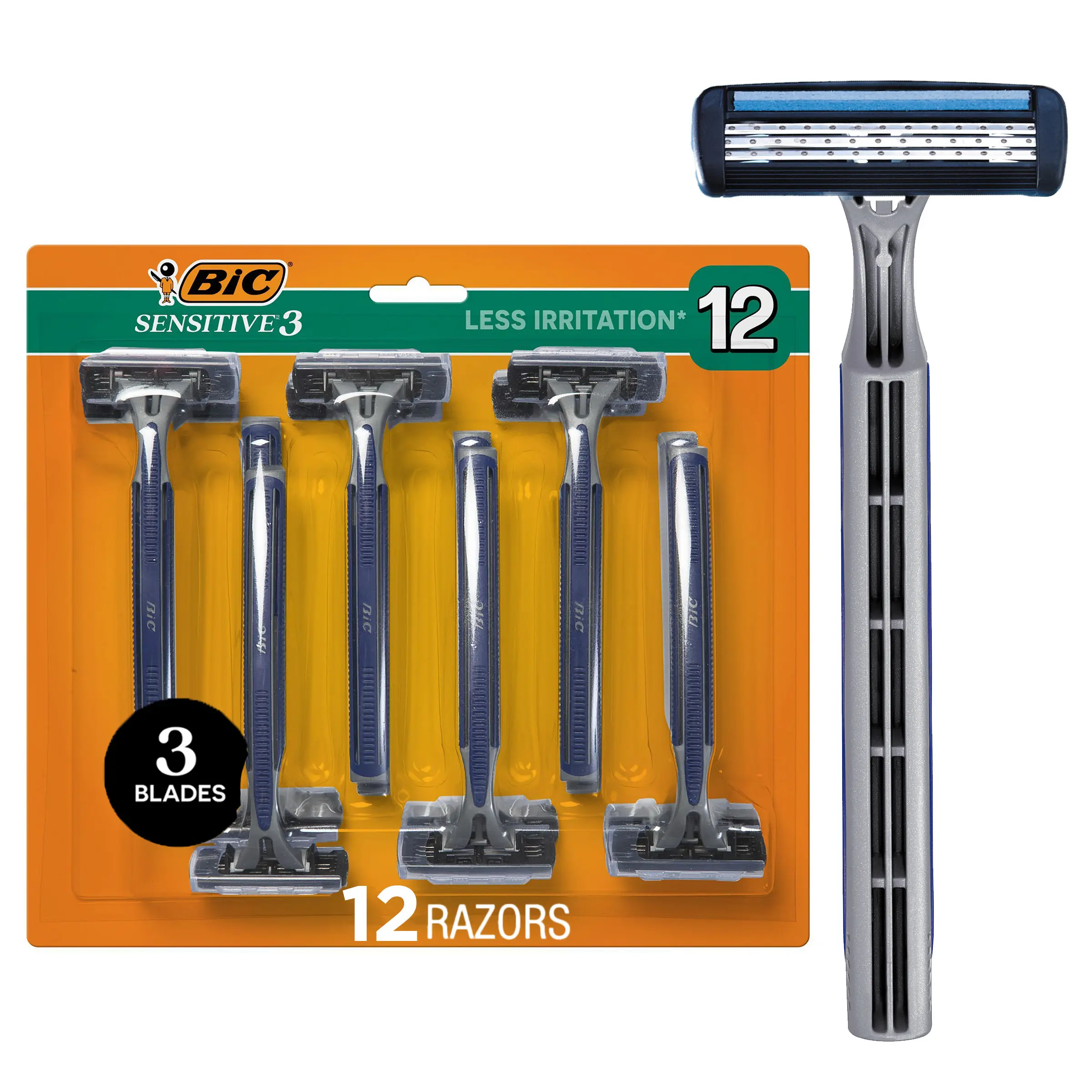 BIC Sensitive 3 Disposable Razors for Men With 3 Blades for Sensitive Skin, 12-Pack, Shaving Razors, Razorblade BIC Sensitive 3 Disposable Razors for Men With 3 Blades for Sensitive Skin, 12-Pack, Shaving Razors, Razorblade