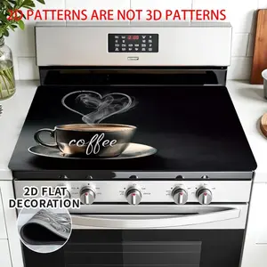 Heart Steam Coffee Cup 2D Flat Stove Top Cover, Heat Resistant Scratch Proof Stove Protector, Easy Clean Multi-Use Mat for Stoves, Oven, Washer Dryer, Coffee Lover Kitchen Decor, Kitchenware