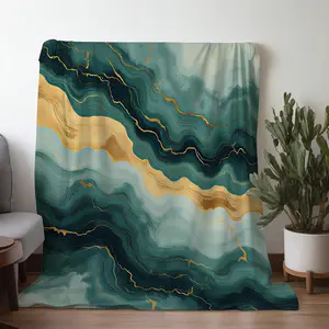 Luxury Teal & Gold Abstract Marble Pattern Throw Blanket