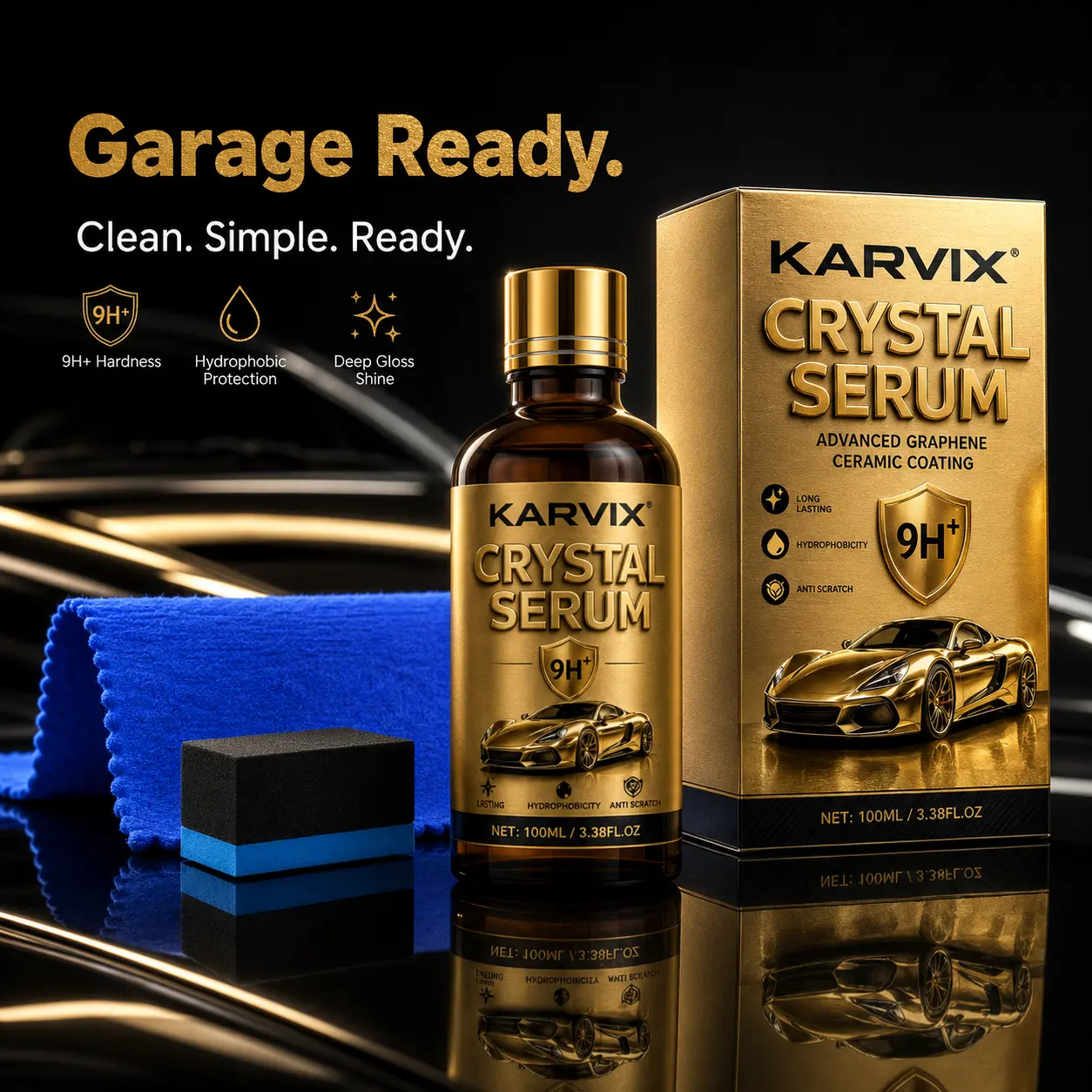2026 New Model Graphene Ceramic Coating 100ml Crystal Serum Paint Protection with Sponge and Towel 9H Hydrophobic Gloss Anti Scratch Auto Detailing Polish Kit