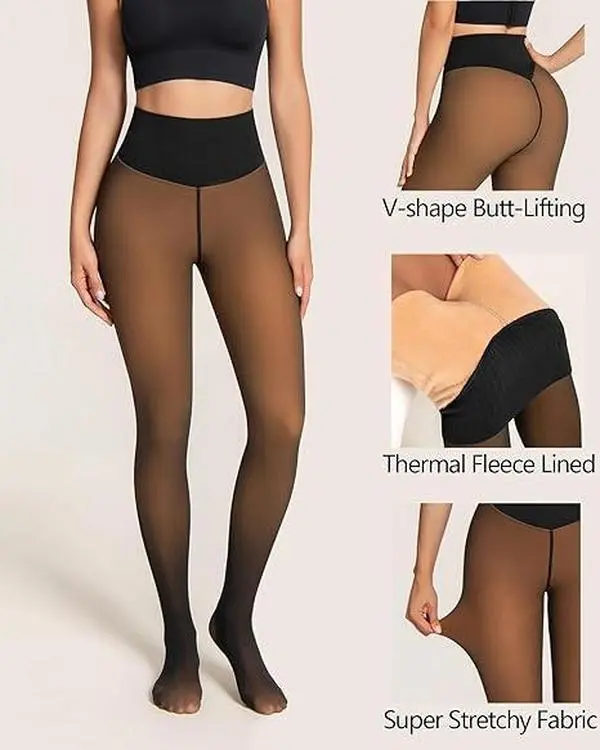 THE ORIGINAL! 4 SHADES·SIZE S-XL . MAGIC FLEECE LINED LEGGINGS·CLOSED FOOT(LOOKS LIKE PANTYHOSE) Winter Comfort Fleece Tights Available in Plus Size and Brown Fur Womenswear Bottoms