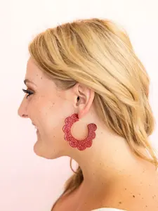 Margo Scallop Hoop Earrings - Crimson Glitter