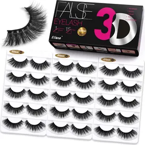 False Eyelashes 15 Pairs Lashes Natural Look Cat Eye Lashes Wispy, 3D Mink Lashes Fluffy Long Thick, Fake Eyelashes Cross Wispy Volume Lash Soft Reusable Dramatic, Sierra Style