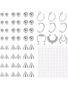 Fake Eyebrow Ring Fake Lip Labret Studs Replacement Balls Spike with 100pcs Sticker Non-Piercing Body Jewelry Fake Skin Piercing