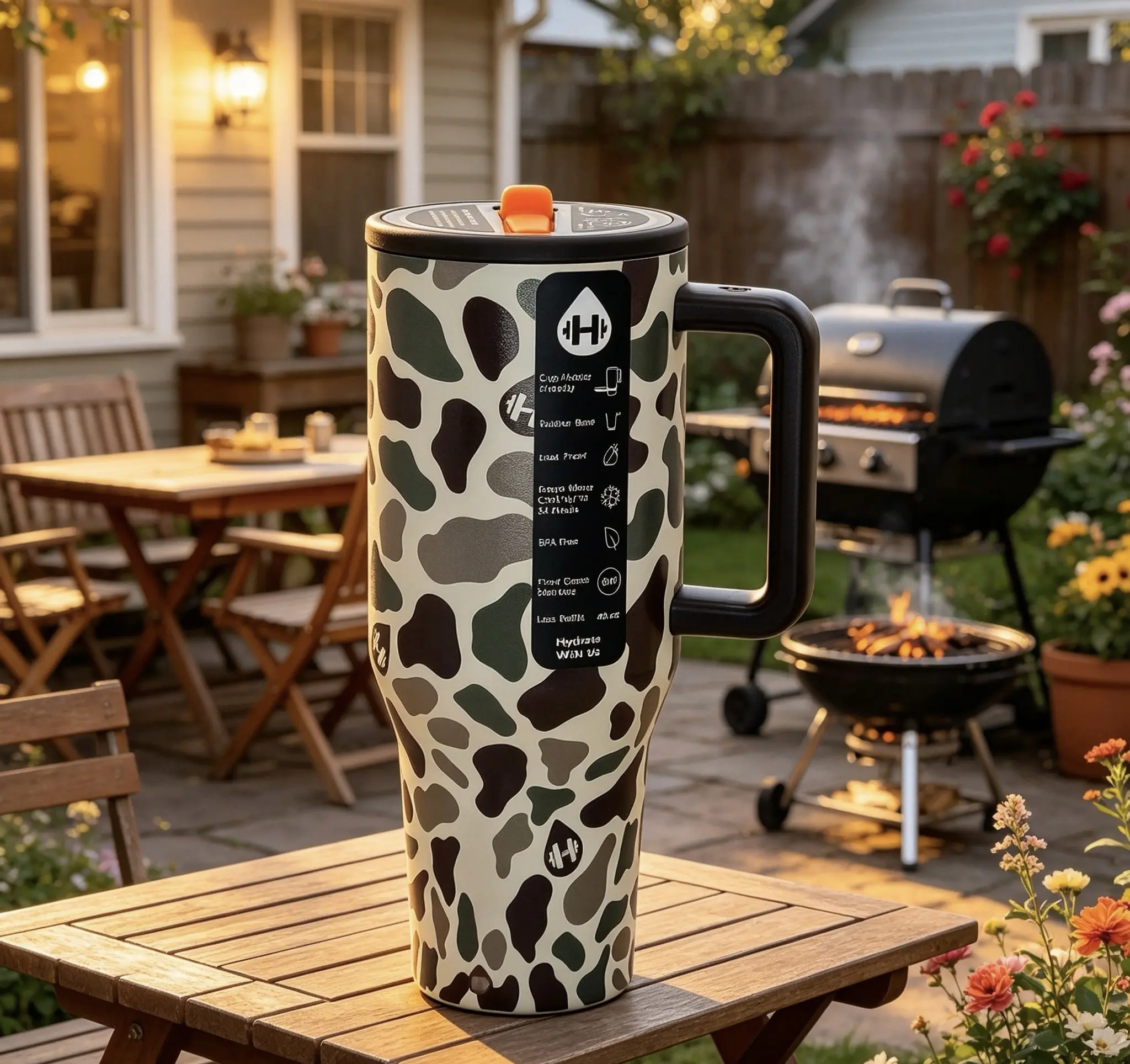 HydroJug 40oz Camo Print Vacuum Insulated Stainless Steel Tumbler With Handle & Straw, Leakproof Lid, Up To 24 Hours Cold Retention, Car Cup Holder Friendly Portable Travel Drinkware For Iced Coffee, Gym, Home & Party Gift Supplies