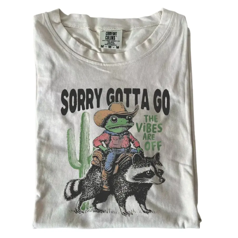 Comfort Colors Sorry Gotta Go Frog Cowboy T-Shirt, Funny Frog Shirt, Cowboy Frog Graphic Tee, Cool Animal Meme T-shirt, Gift for Men Women, Crew Neck T-shirt, Trending T-shirt