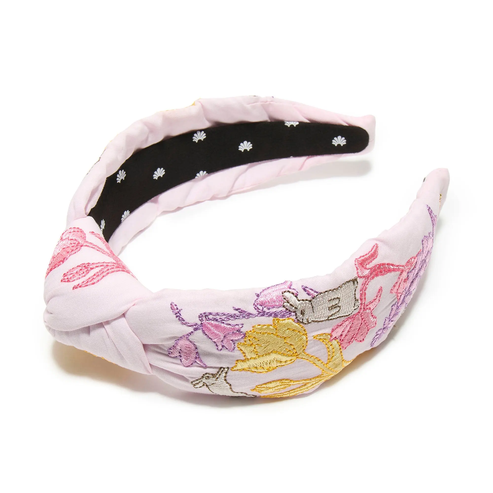 SPRING BLOOMS KNOTTED EASTER BUNNIES EMBROIDERED HEADBAND