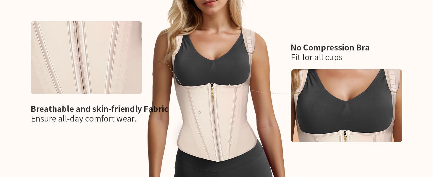 Latex  Waist Trainer for Women Tummy Control Sports Girdle with Adjustable Shoulder Strap and Zipper