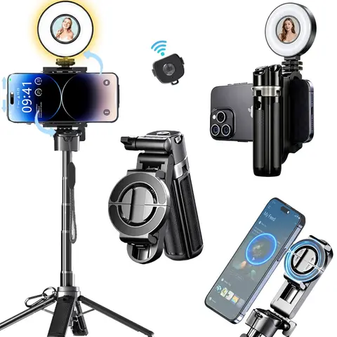 USfoture 6-in-1 Magnetic Portable 20.5in Mobile Selfie Stick with LED Light, Rechargeable Wireless Remote – Converts to Mini Tripod, Phone Camera Grip, Handheld Stabilizer, Phone Stand for iPhone (Electronics Accessories for Recording)