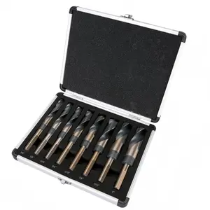 8Pcs Reduced Shank Drill Bit Set, 9/16" to 1" SAE High Speed Steel HSS M2, 135° Split Point 1/2" Shank, Black & Gold Large Metal Drill Bits with Aluminum Case, for Wood Plastic Metal