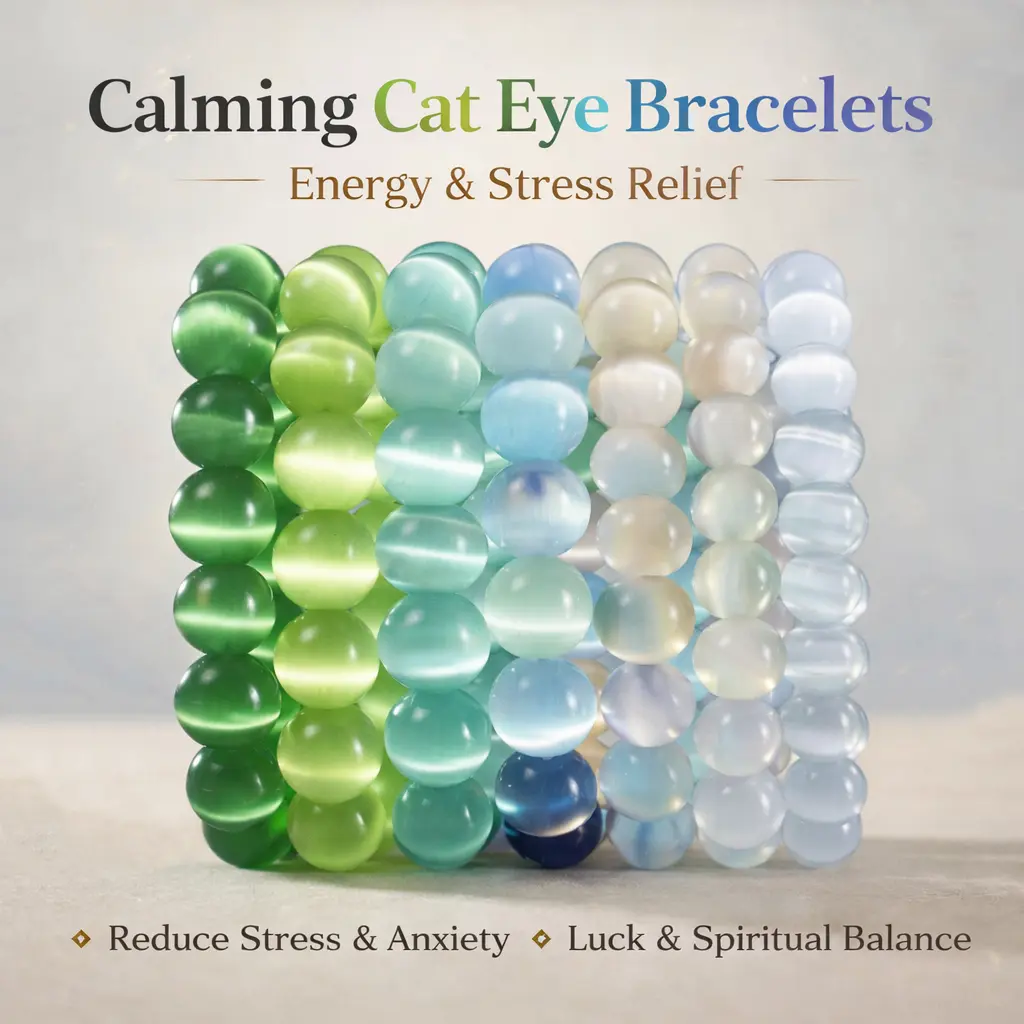 Cat Eye Crystal Bracelet, Colorful Healing Crystal Bracelet for Stress Relief, Luck, Spiritual Balance, Aura Protection, Meditation, Stackable Positive Energy Gift for Women, TikTok Made Me Buy It, SummerWins DealsForYouDays