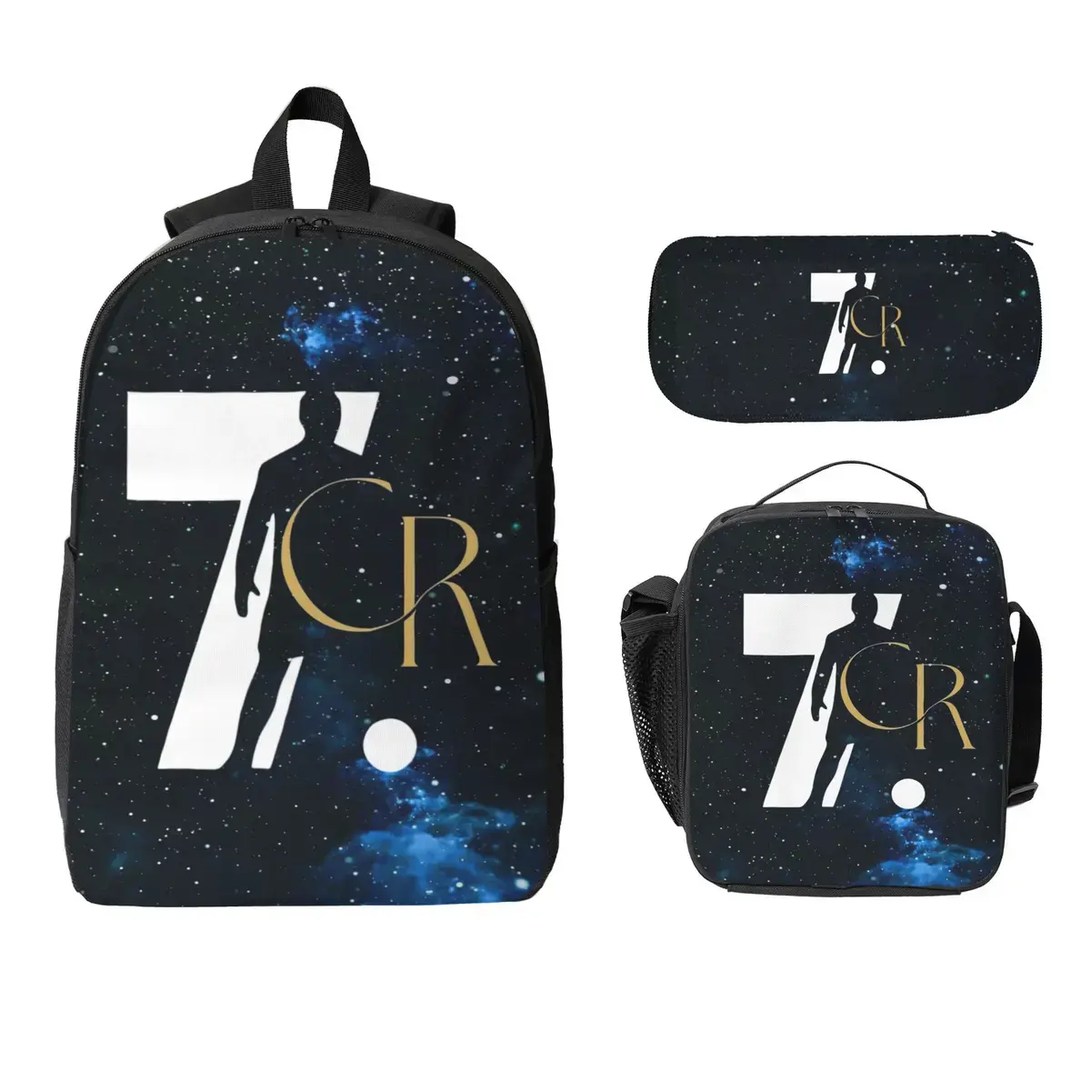 3 Pieces CR7 Football Backpack Large Capacity Lunch Bag Pencil Case Travel Backpack, with Adjustable Shoulder Strap Suitable for School, Sports, Camping, Travel, for Teenagers