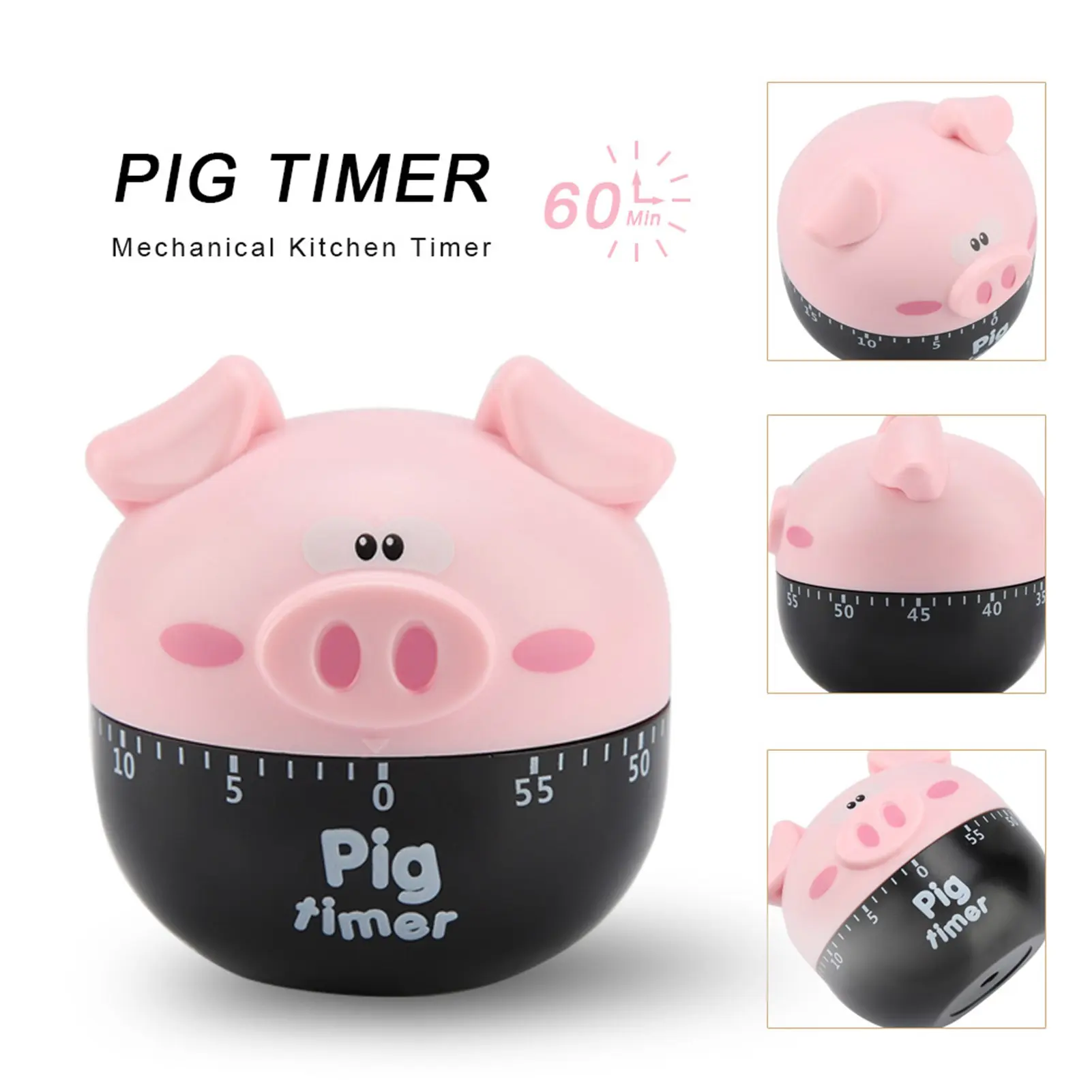 Cute Cartoon Pig Mechanical Kitchen Timer, Kitchenware Cooking Timing Tool