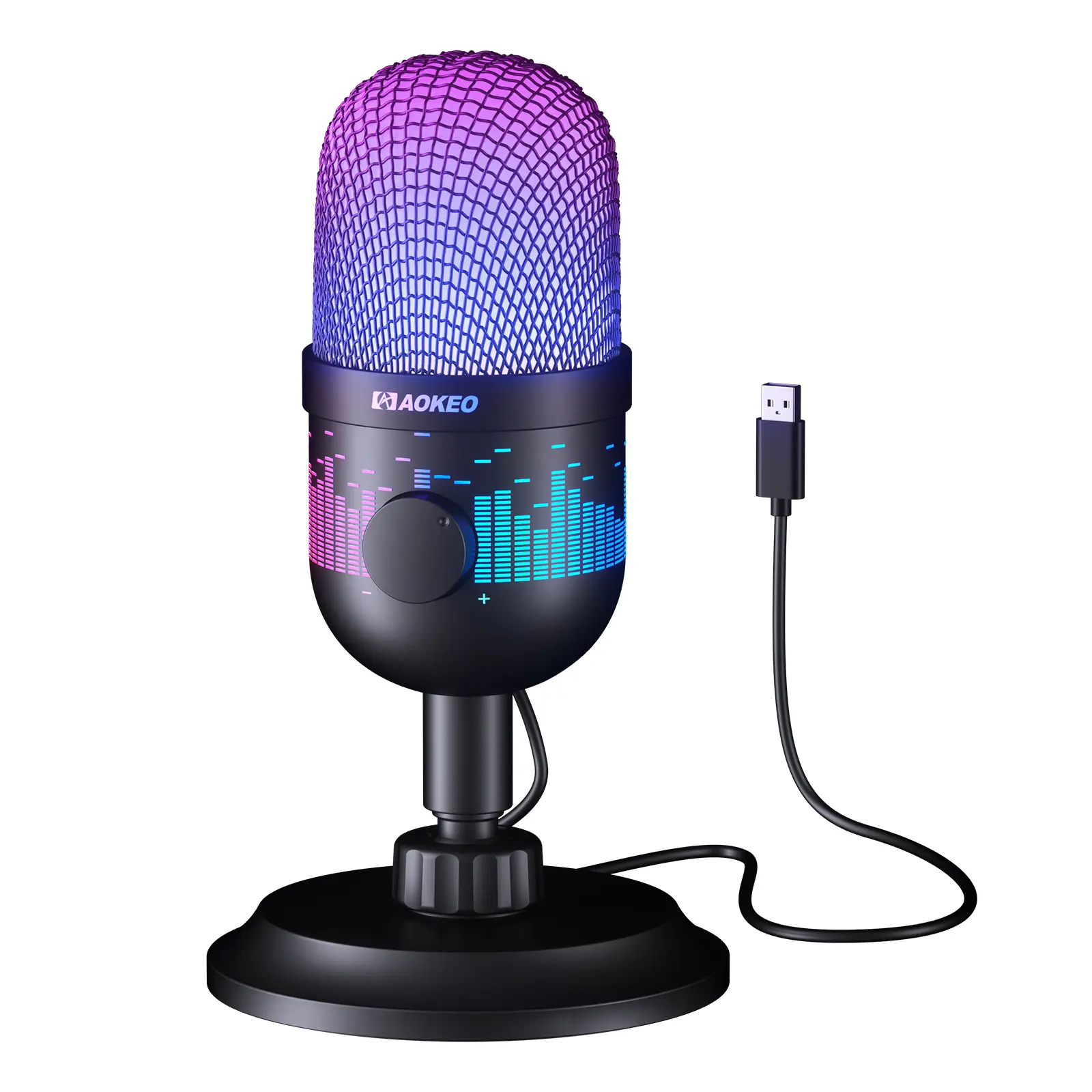 Aokeo Wired USB Condenser Gaming Microphone - Plug-and-Play Design, Noise-Reducing Audio, LED Light for PC & Laptop, Mac, PS4/5, Studio Recording, Streaming