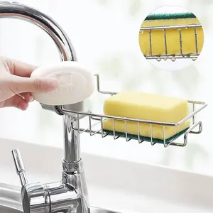 1pc Stainless Steel Kitchen Faucet Storage Holder, Clickable Cloth Drain Holder, Orientable, For Bathroom
