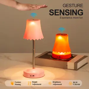 Gesture Control Ambient Light, Long-Lasting Battery, Adjustable Brightness, Adjustable Height, Multi-Color Lighting, Multiple Light Modes, Ideal for Bedside Lamp, Bedroom Mood Light, Bedroom Table Lamp