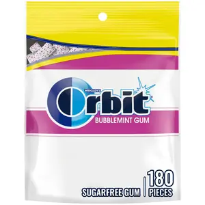 ORBIT Gum Bubblemint Sugar Free Chewing Gum Bulk, 180 Piece Resealable Bag, Bubble Gum Bulk