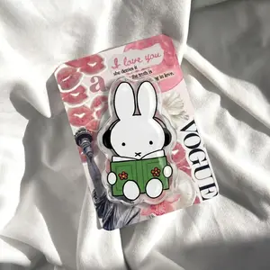 Audiobook Lover Bunny Phone Grip - Cute Cartoon Rabbit Reading Griptok - Aesthetic Green Book Phone Holder - Acrylic Kindle Stand Accessory