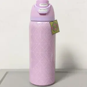 Owala 32oz Wicked Movie Insulated Bottle, Glinda Inspired Pearlescent Pink with Geometric Patterns, FreeSip Leakproof Straw Lid, BPA-Free Limited Edition Tumbler for Fans Drinkware Flasks Mug Bottled Portable Pure Copper Water Bag