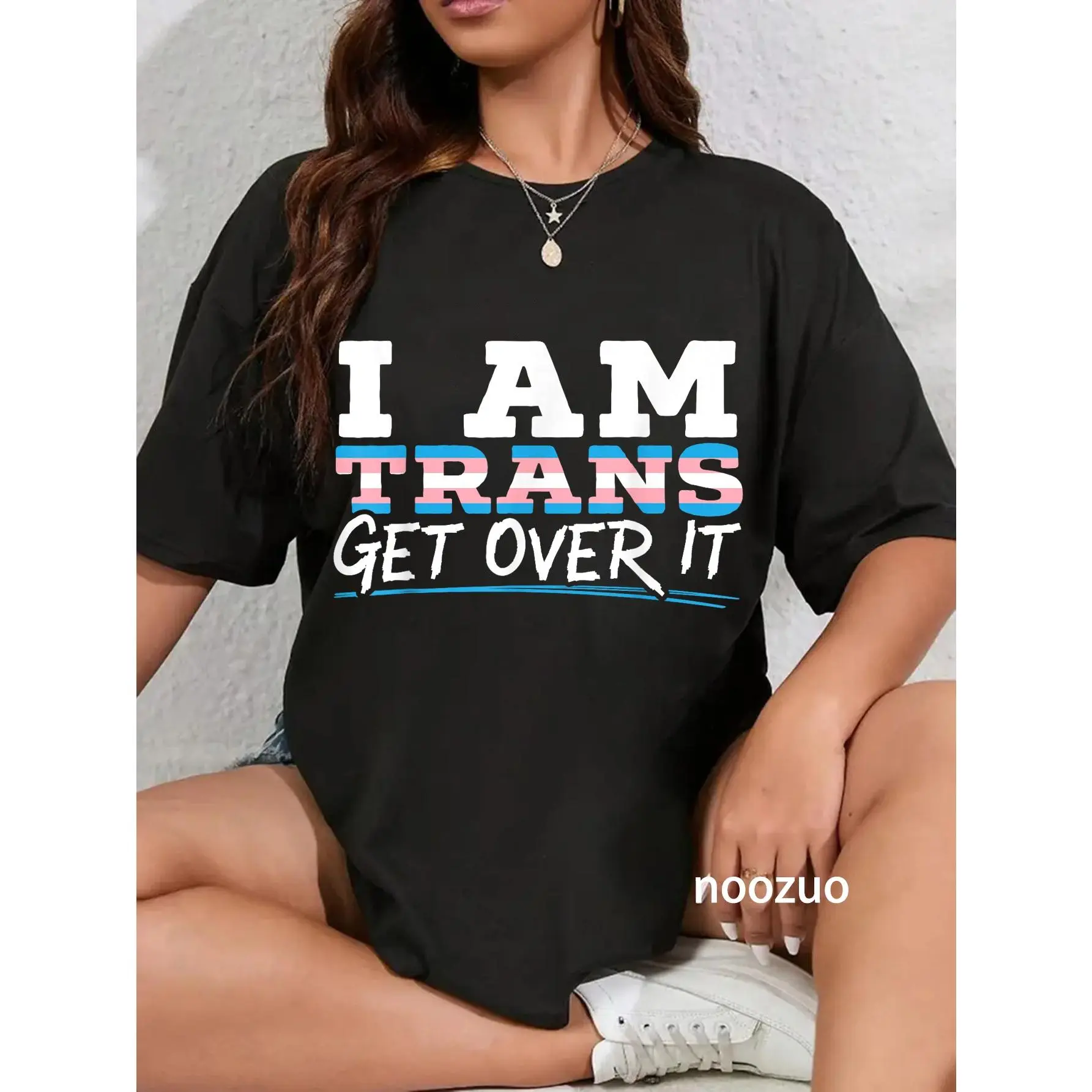 100% Cotton I Am Trans Get Over It Rainbow Pride LGBTQ Transgender T-Shirt