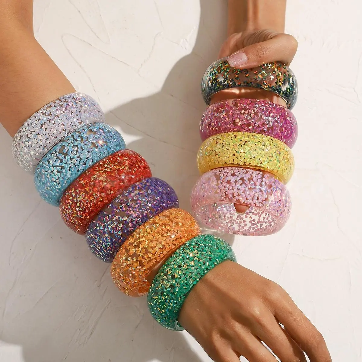 Irregular Geometric Colorful Foil Resin Wide Cuff Bangles for Women Girl Acrylic Wide Bracelets Bangle New Summer Jewelry
