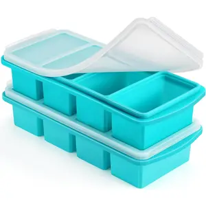Silicone Freezer Tray with Lid 1 Cup Silicone Food Freezer Tray Large Ice Cube Freezer Molds for Soup Sauce Leftovers Homemade Meal Prep Freezing Kitchen Storage Containers Aqua 2-Pack