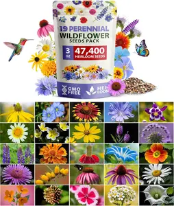 Wildflower Seeds Mix - 47,400+ Non-GMO - 19 Perennial Flower Varieties for Planting Outdoors - Attract Butterflies & Birds - 3oz Wild Flower Seed Mix