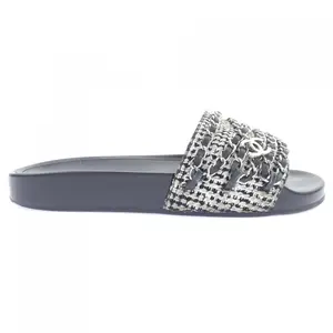 Pre-owned CHANEL Tweed Small Leather Goods Mules