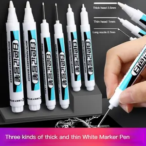 6pcs White Paint Pens Markers Set of Six Permanent Deep Hole Marker Oily Waterproof Long Head Design Art Drawing Pens for Rock Painting Stone Ceramic Wood