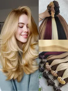 50pcs K-Tip Human Hair Extensions, Real Hair Extensions, Salon & Use - V-Shaped Tip Fusion Hair Pieces, Straight Hair 30.48-55.88 cm Lengths, Natural Volume (30g/Pack) - Long-Lasting Hair Addition for Women