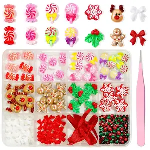 12 Grids Christmas Nail Art Charms Gingerbread Man Nail Charms 3D Resin Snowflake Candy Nail Gems Cute Cartoon Xmas Nail Art Supplies Winter Xmas Bow Nails Jewelry New Year Nails Accessories for Women