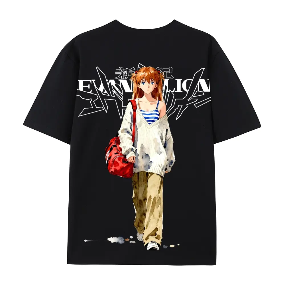 Oversized Casual EVA Asuka Langley Anime Tee Cotton Tshirt Streetwear Graphic Tee Unisex Casual Outfit Retro Otaku Gift 100% Cotton Micro Elasticity