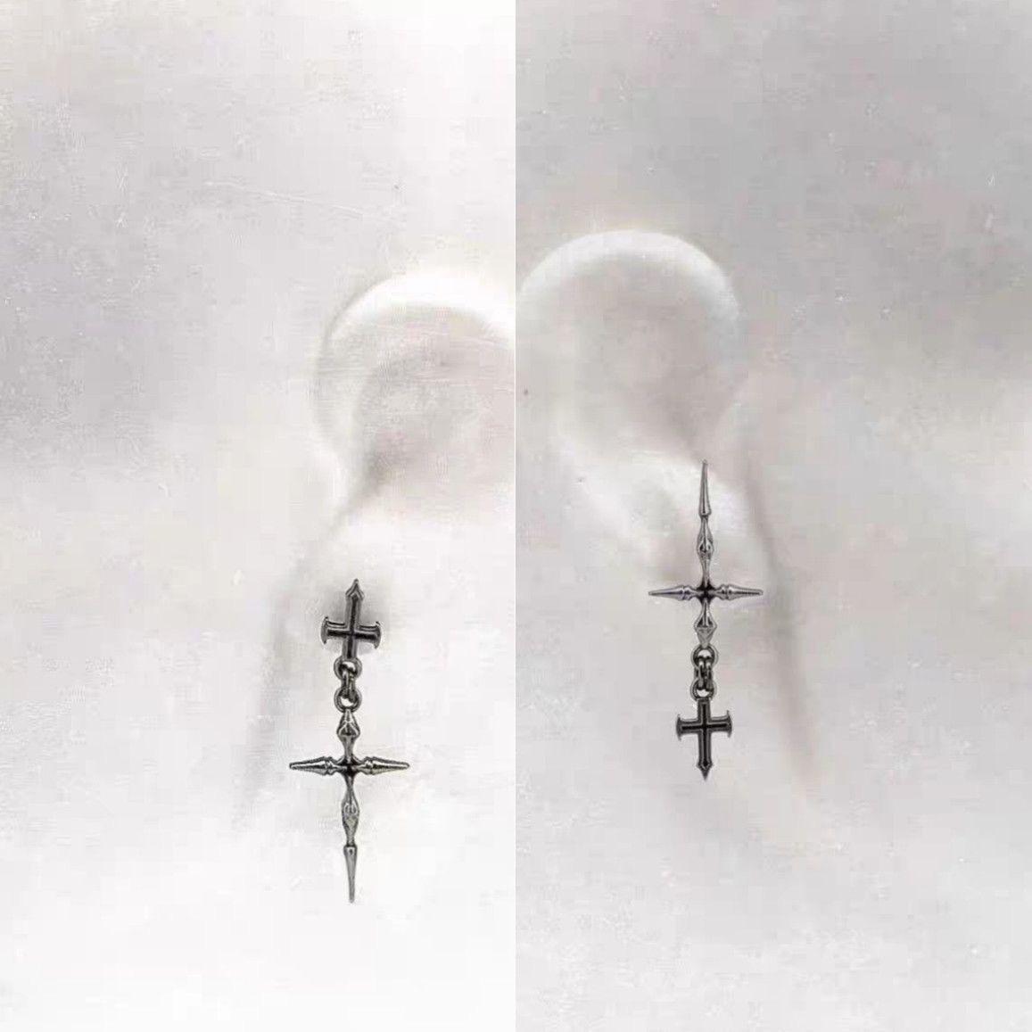 Gothic Punk Double Cross Chain Earrings Dark Cool Metal Piercing Jewelry for Gothic and Punk Fashion Enthusiasts Unique Edgy Look gifts