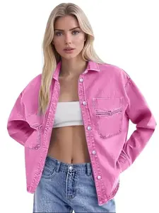 Women's Cotton Jacket Casual Long Sleeve Pink Red Spring 2025 Outerwear Comfort Fitted Basic Bomberjacket Tops Minimalist